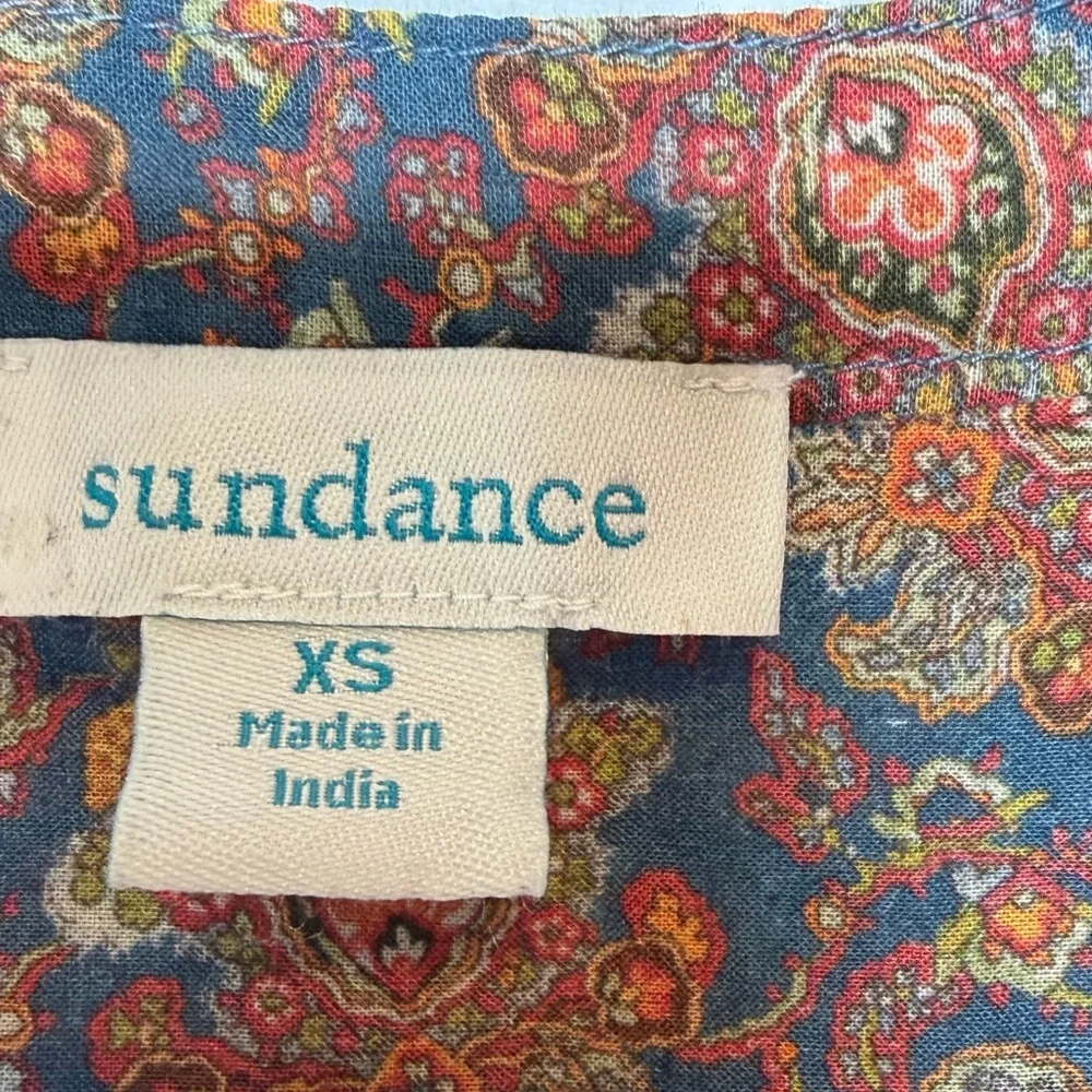 Sundance Women’s XS Jeanie Floral Ruffle Blouse Top Smocked Sleeves Bohemian